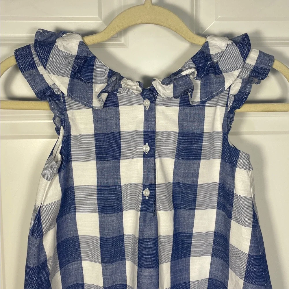Janie and Jack Embroidery Floral Gingham Dress Size 7 Blue Red Sleeveless Ruffle